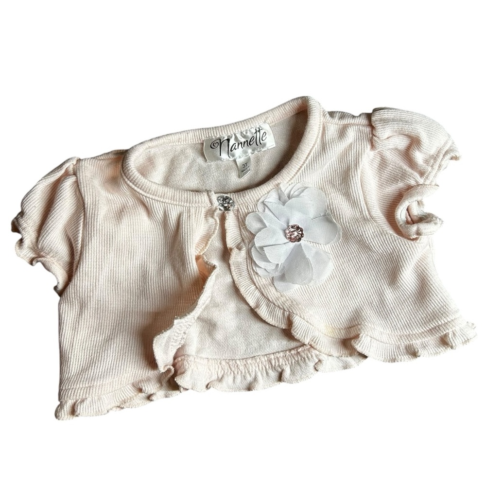 Nannette Pink Baby Cardigan with White Flower